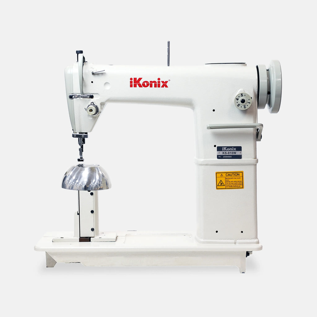 iKonix Single-Needle Post-Bed Lockstitch Industrial Sewing Machine with Wig Attachment (includes table, stand, & servo motor)