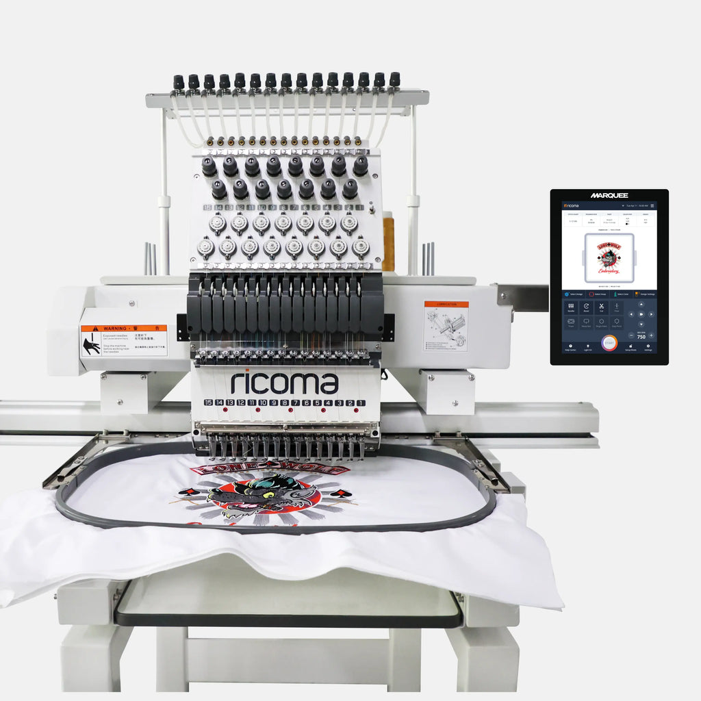 Máquina de bordar comercial Marquee de 15 agulhas com painel touchscreen de 10,1".