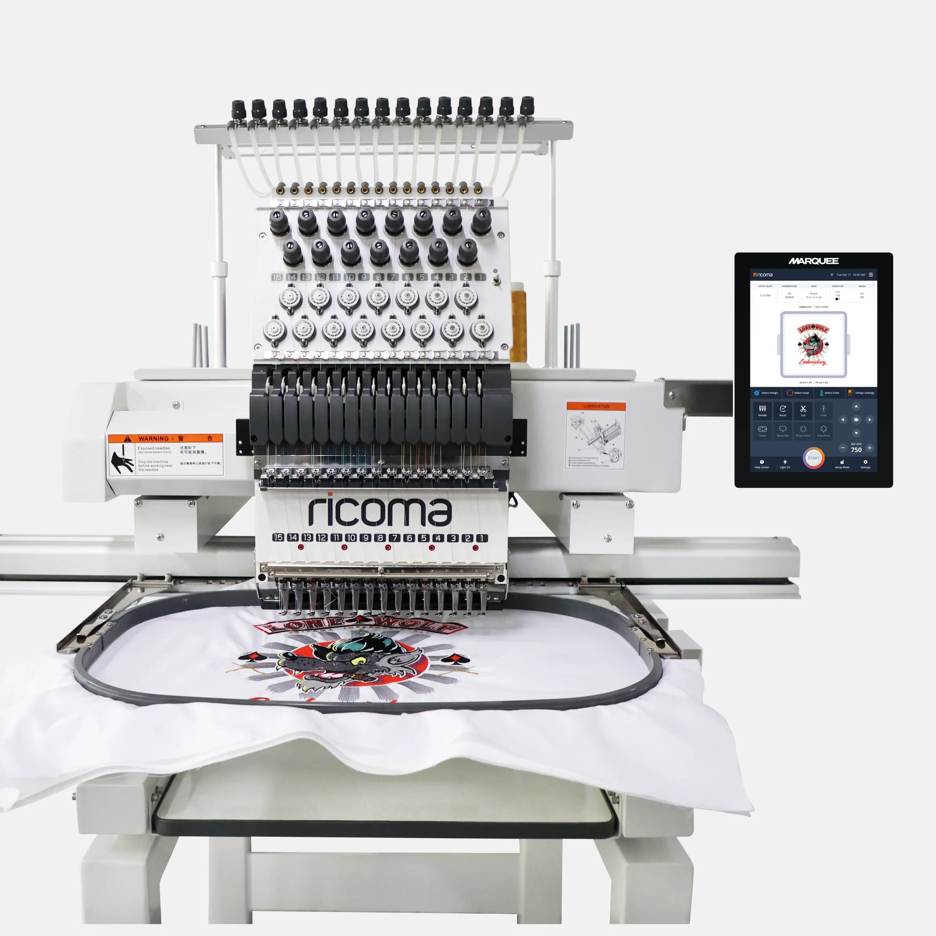 Máquina de bordar comercial Marquee de 15 agulhas com painel touchscreen de 10,1".