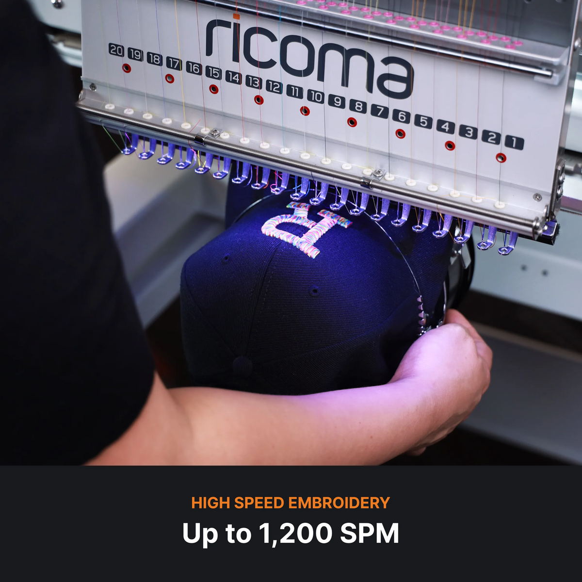 High speed embroidery - up to 1200 stitches per minute