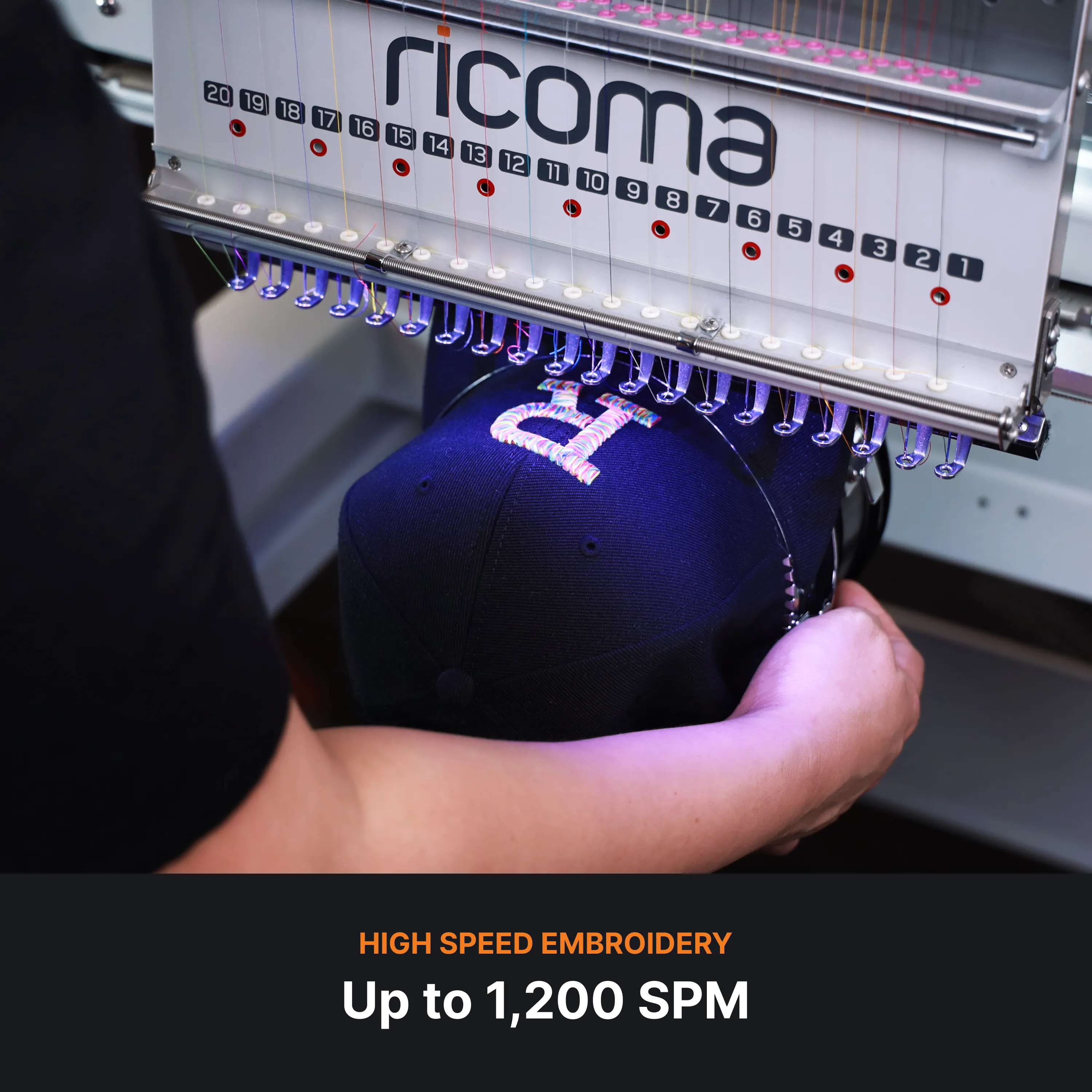 High speed embroidery - up to 1200 stitches per minute