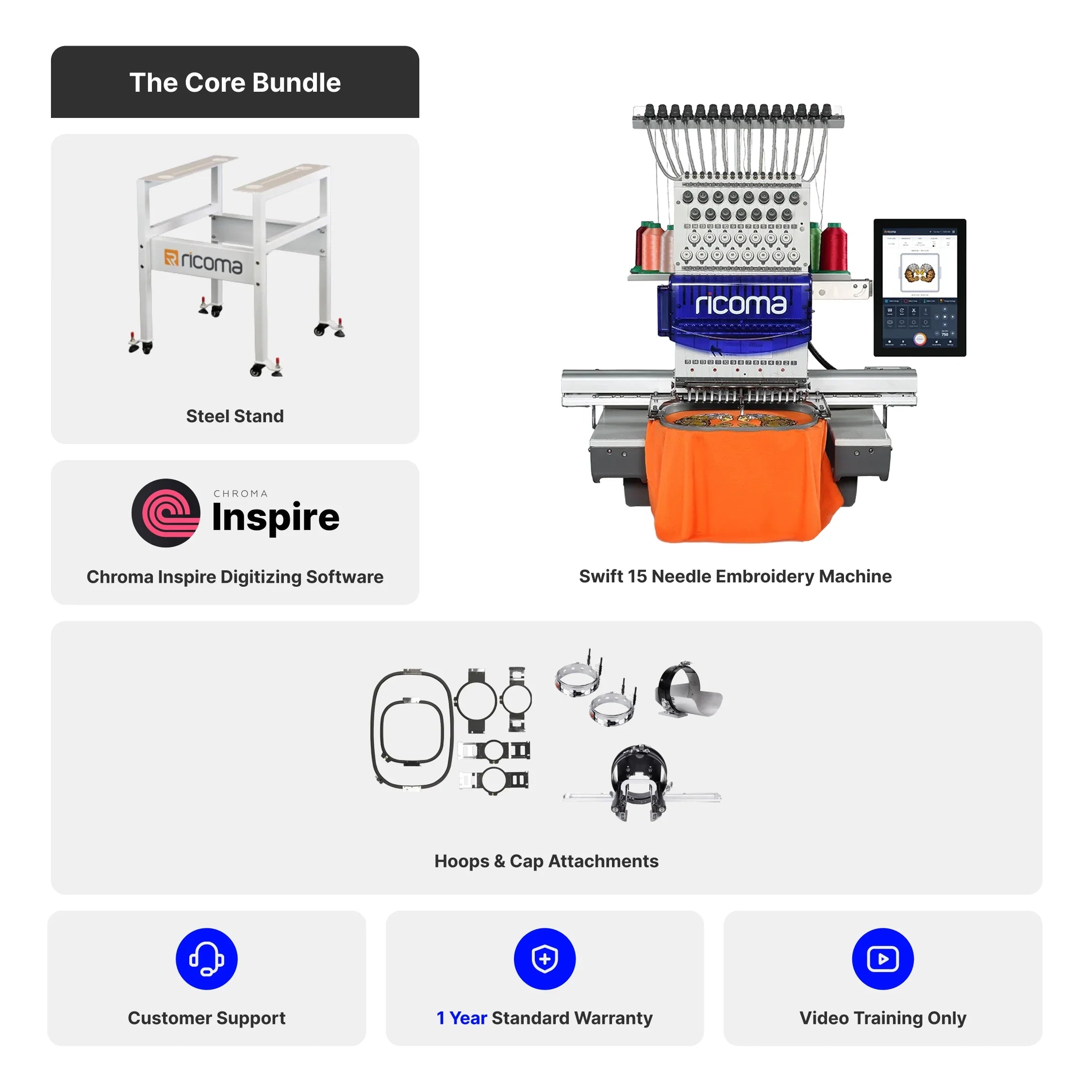 Swift 15 Needle Commercial Embroidery Machine  with 10.1" Touchscreen Panel